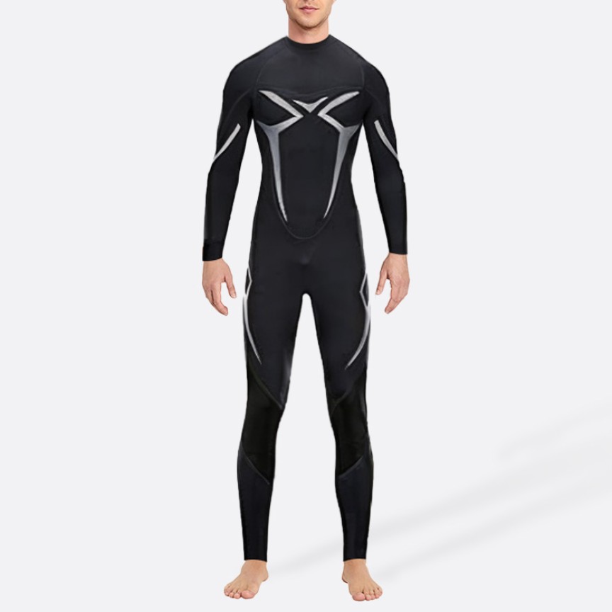 Fashionable printed black men's full wetsuit