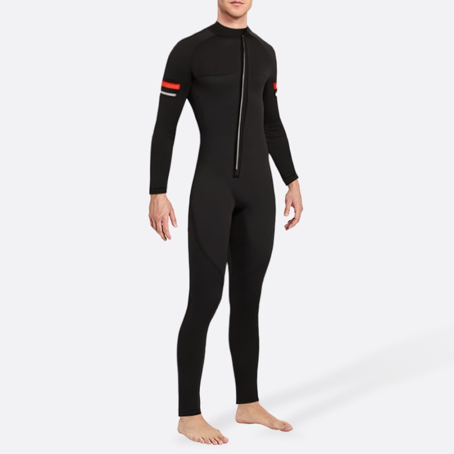 Black front zipper stretch men's full wetsuit
