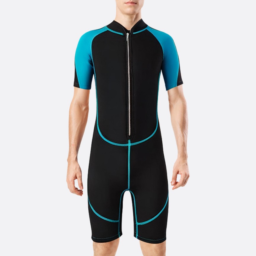 Front zipper stretch men's short wetsuit