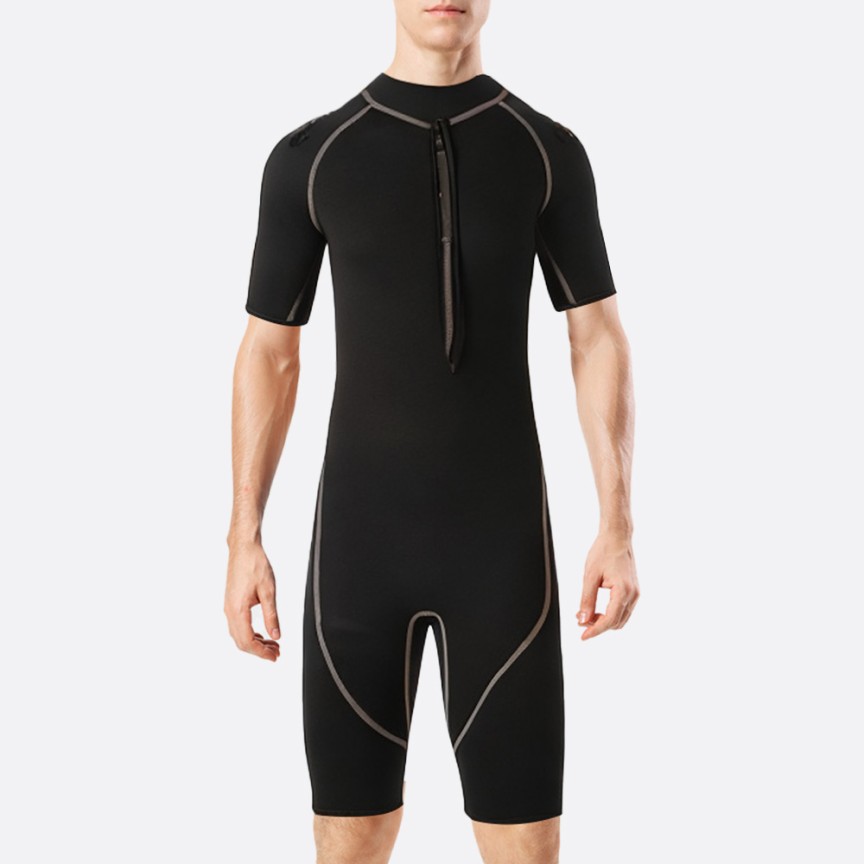 Simple black stretch men's short wetsuit