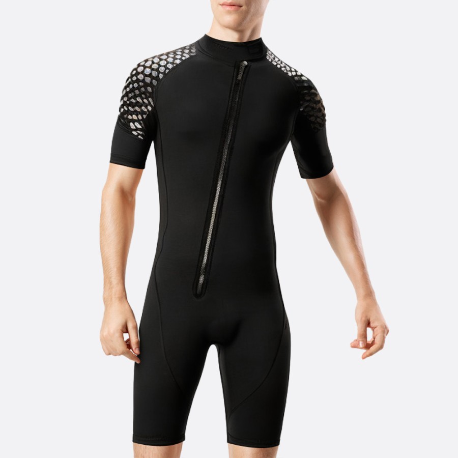 Black stretch sun protection men's short wetsuit