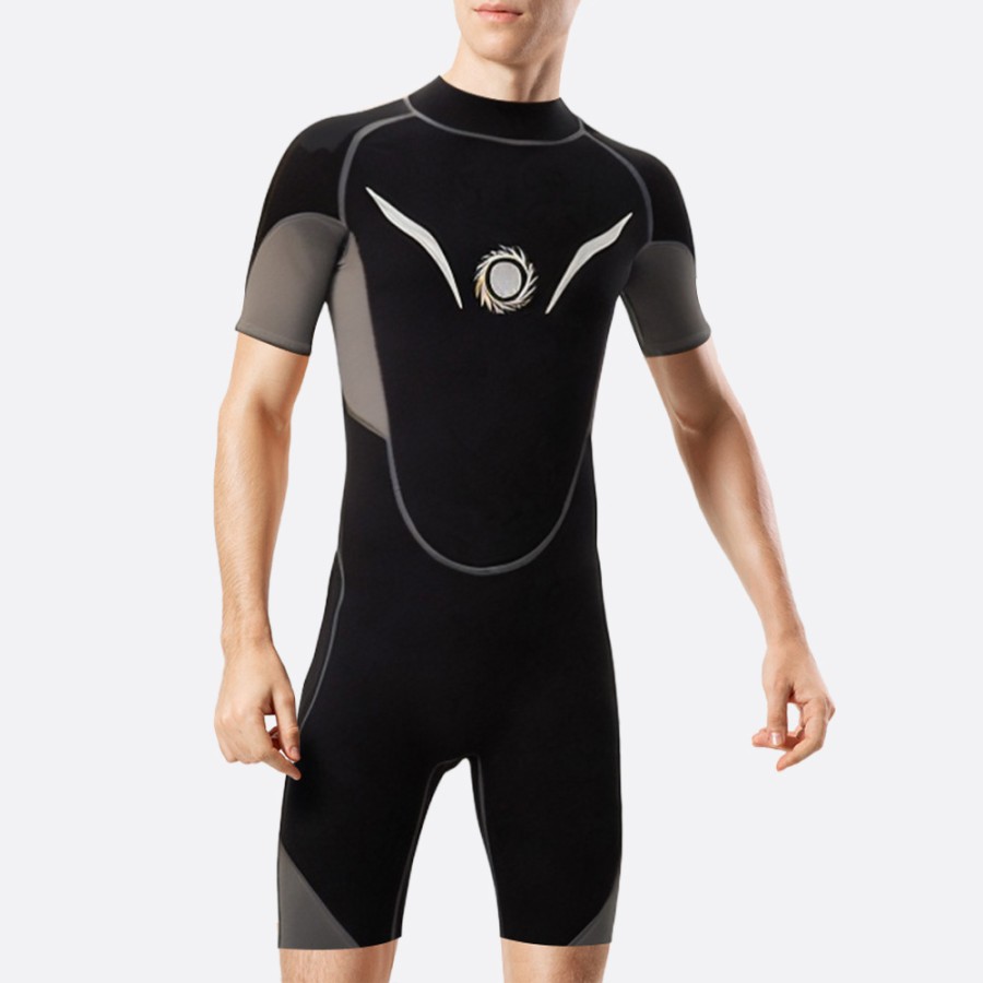 Black sun protection rear zipper men's short wetsuit
