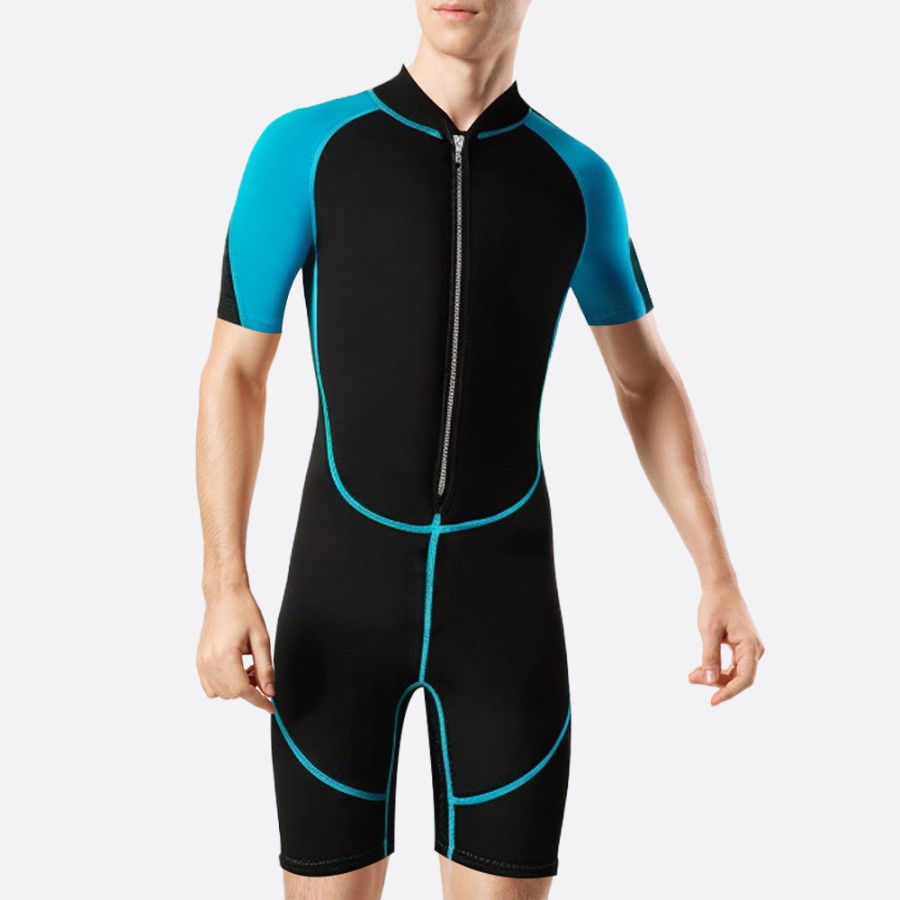 Front zipper stretch men's short wetsuit