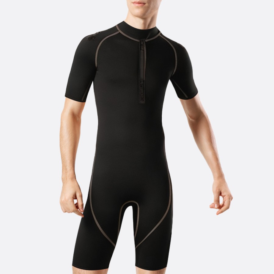 Simple black stretch men's short wetsuit