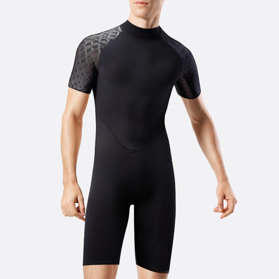 Black printed stretch men's short wetsuit
