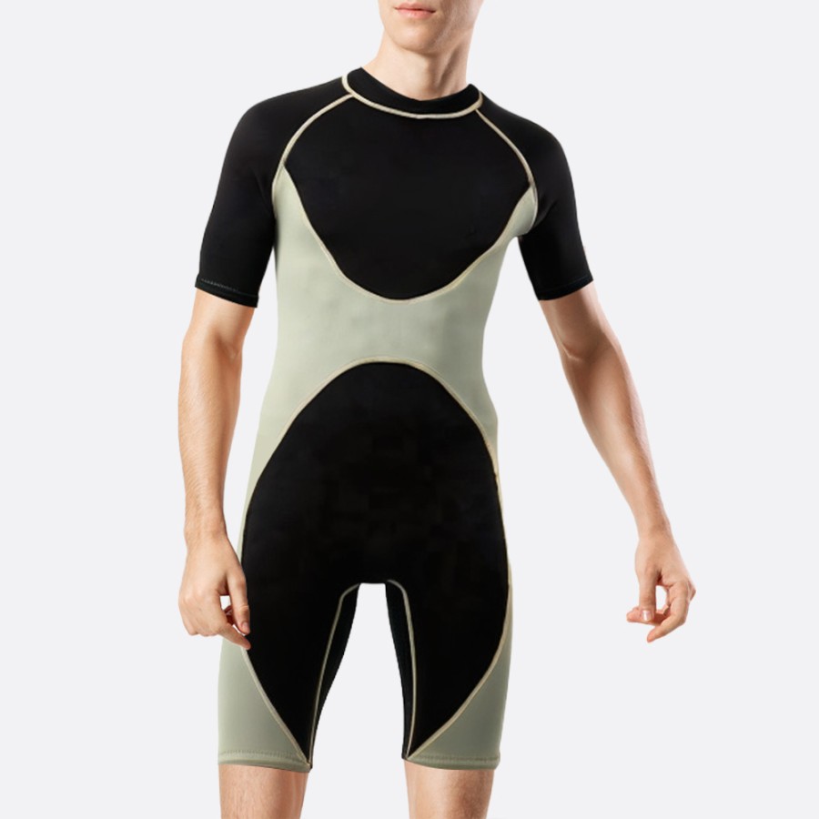 High quality color block warm men's short wetsuit