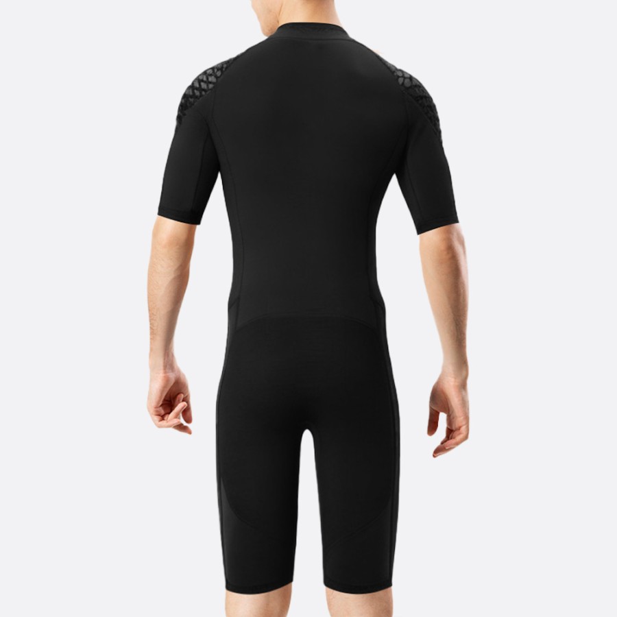 Black stretch sun protection men's short wetsuit