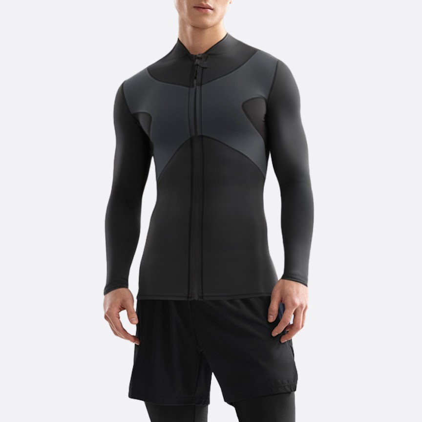 Front zip simple black men's wetsuit top