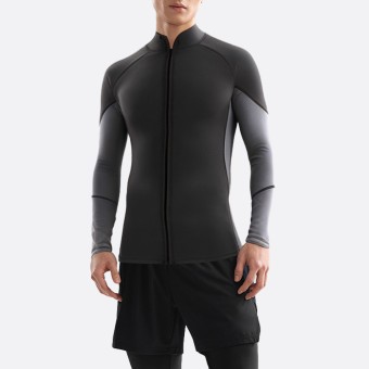 Black stretch zip front men's wetsuit top