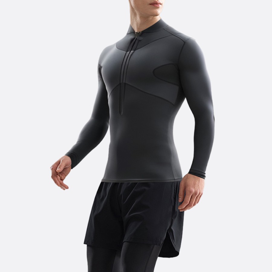 Front zip simple black men's wetsuit top