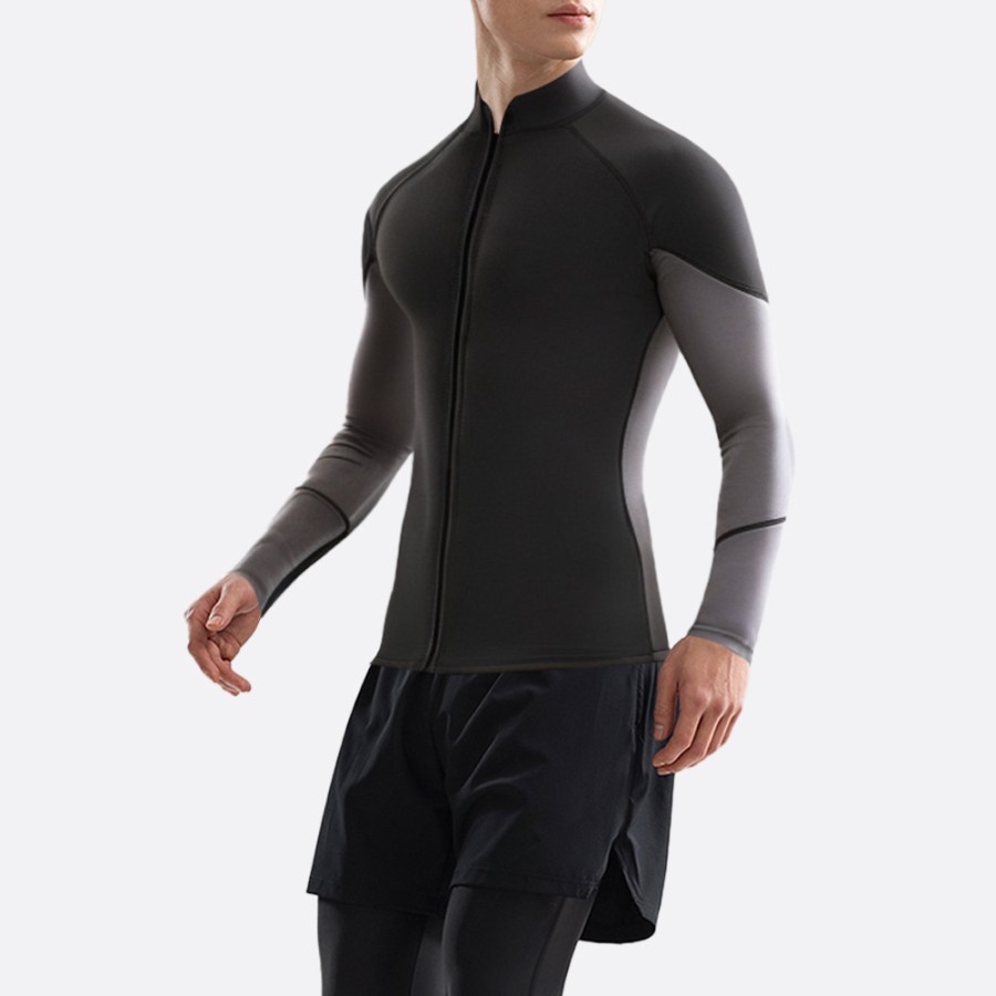 Black stretch zip front men's wetsuit top