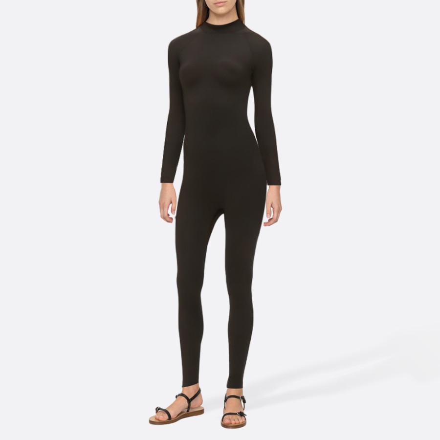 Black stab-resistant women's full-body wetsuit