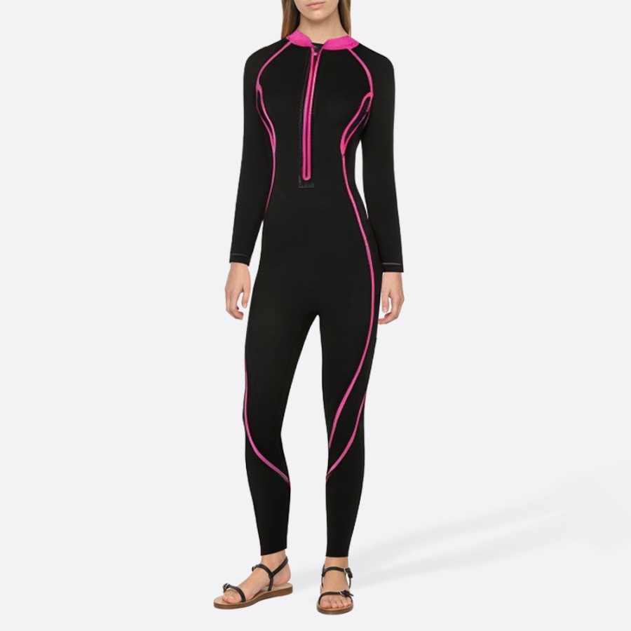 Contrast color line women's full-body wetsuit