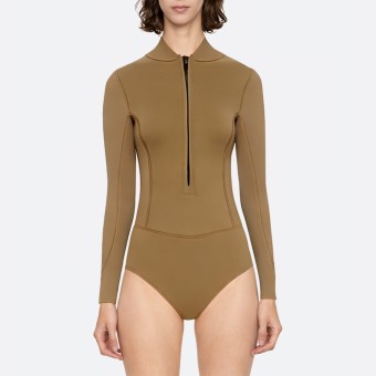 Brown front zipper women's long sleeve wetsuit