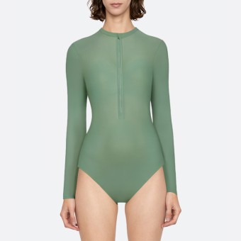 Green women's zip front long sleeve wetsuit