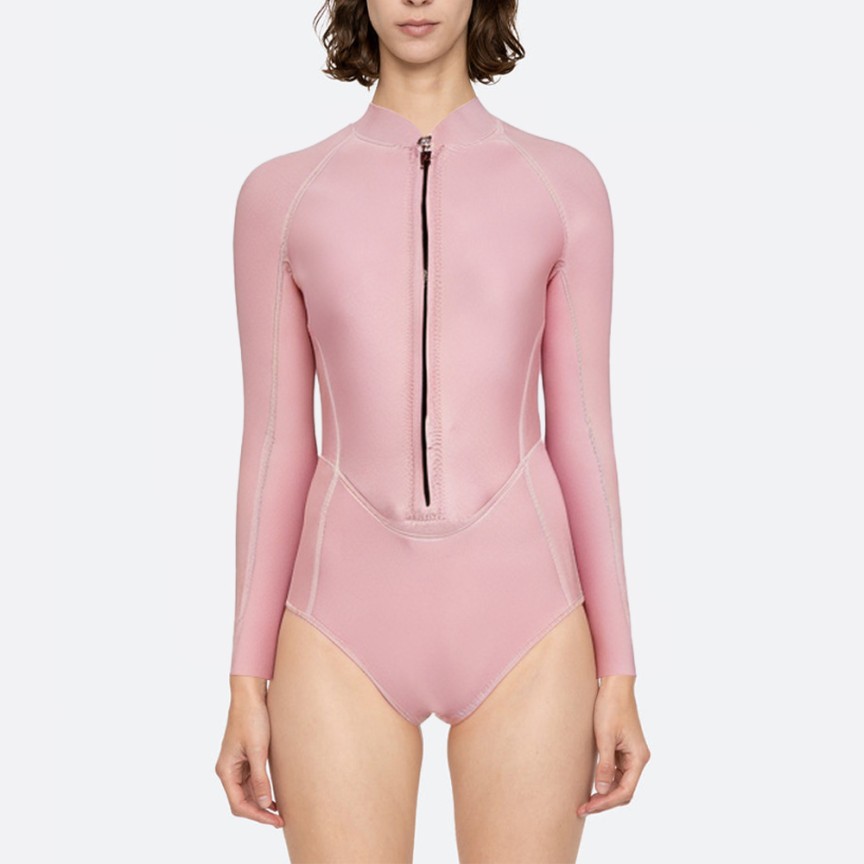 Sexy pink front zipper women's long sleeve wetsuit