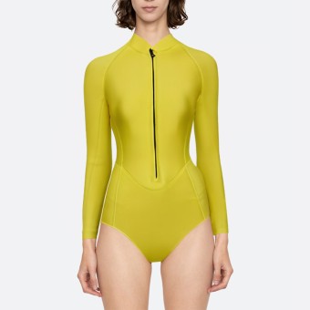 Yellow front zipper women's long sleeve wetsuit