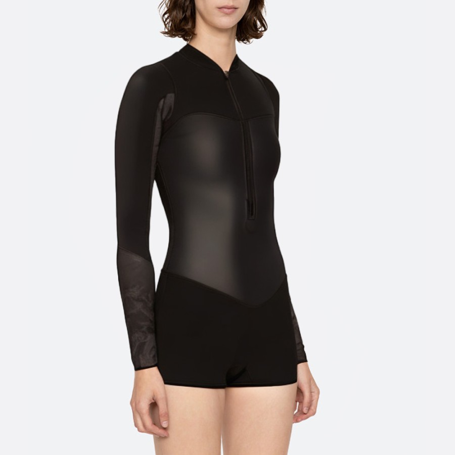 Black printed women's long-sleeved wetsuit