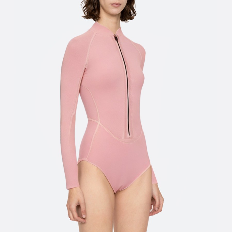 Sexy pink front zipper women's long sleeve wetsuit