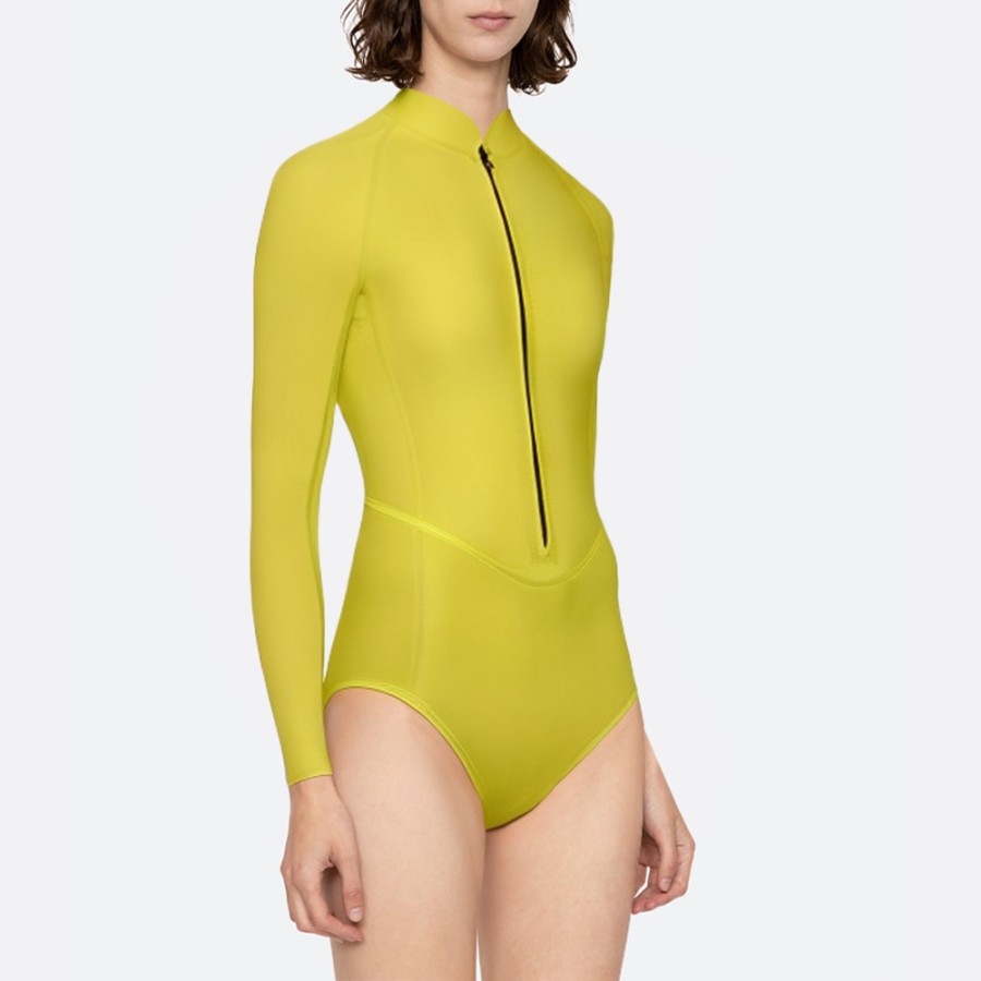 Yellow front zipper women's long sleeve wetsuit