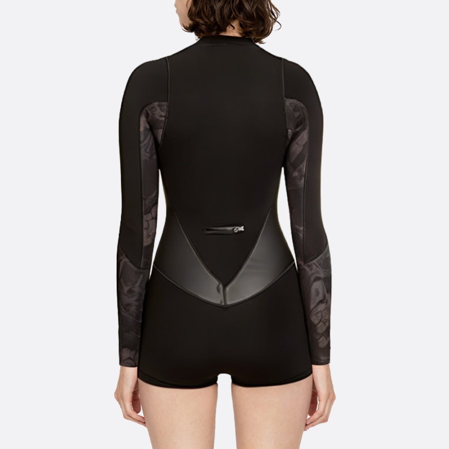 Black printed women's long-sleeved wetsuit