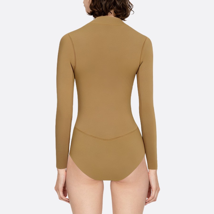 Brown front zipper women's long sleeve wetsuit