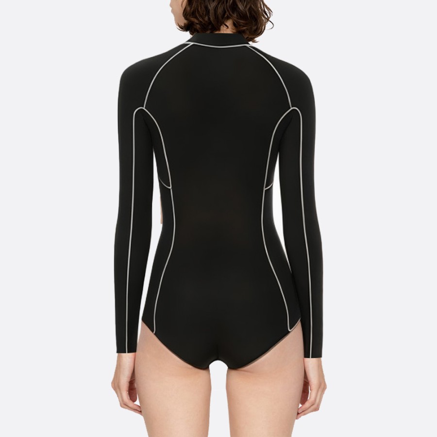 Sexy black short women's long sleeve wetsuit