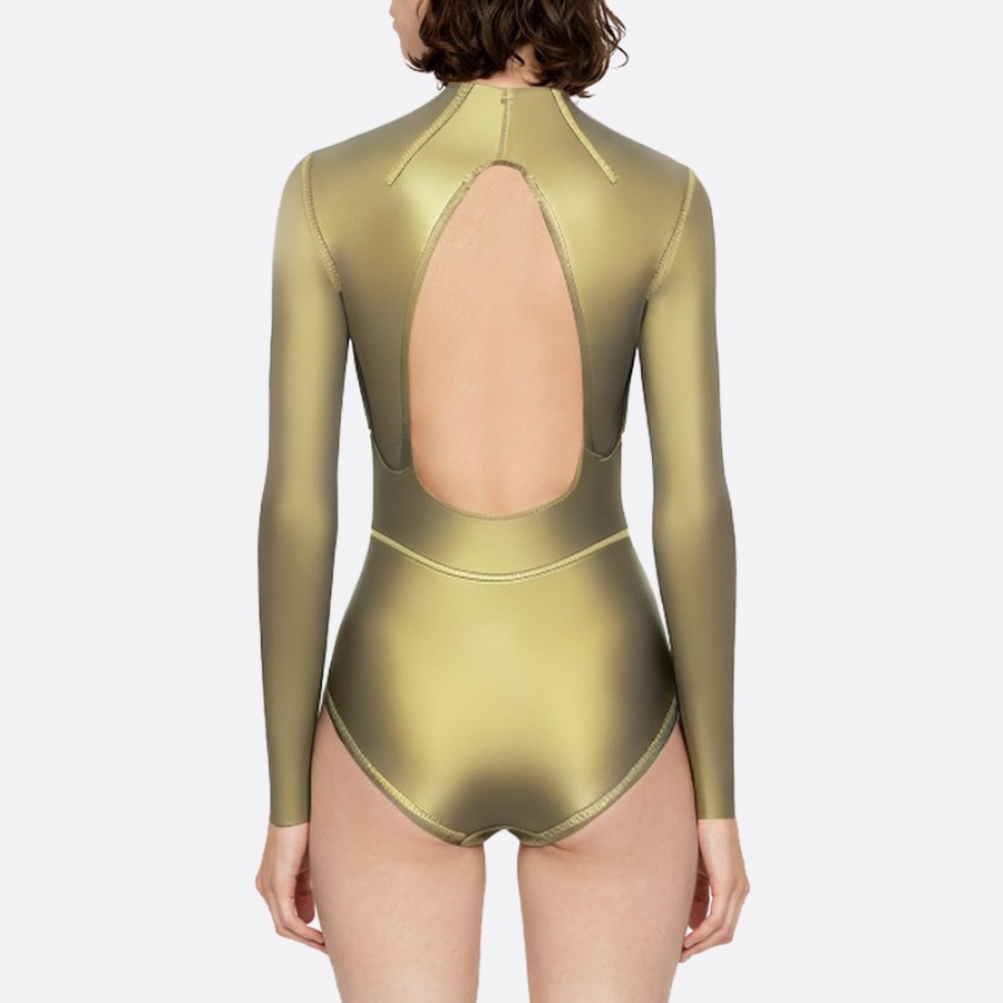 Gold smooth backless ladies long sleeve wetsuit