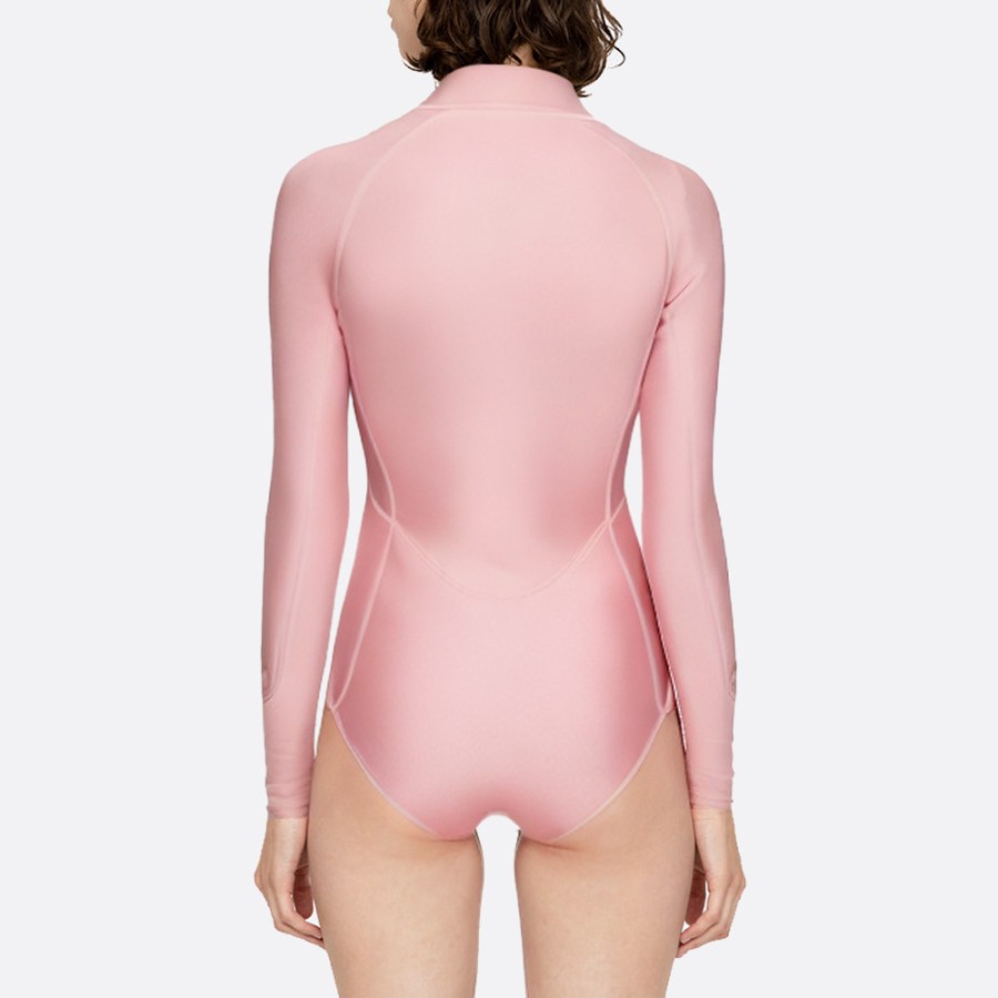 Sexy pink front zipper women's long sleeve wetsuit