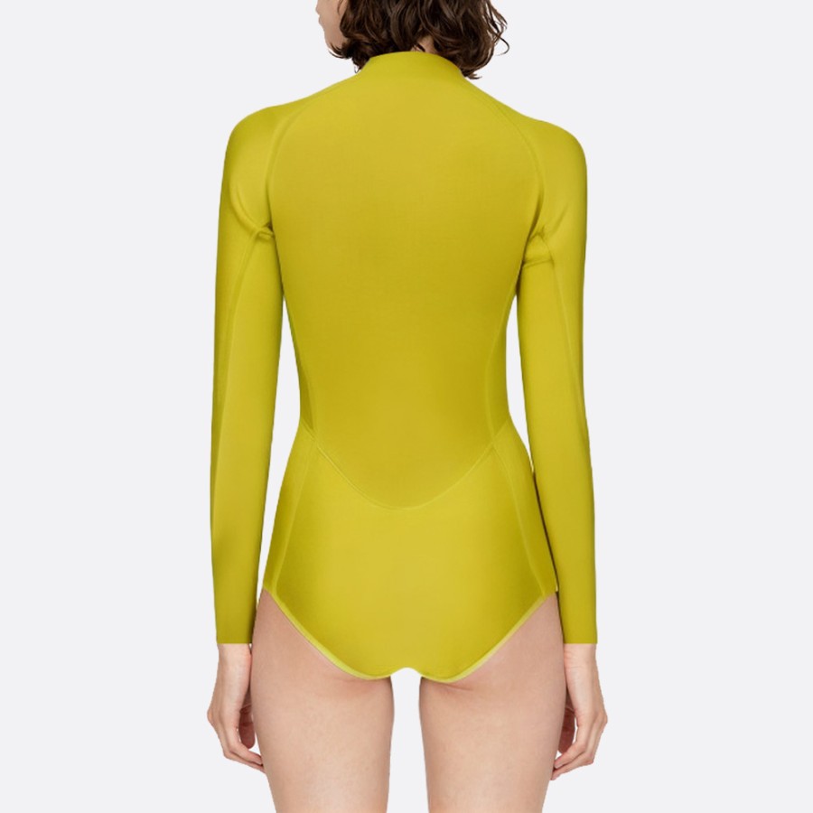 Yellow front zipper women's long sleeve wetsuit