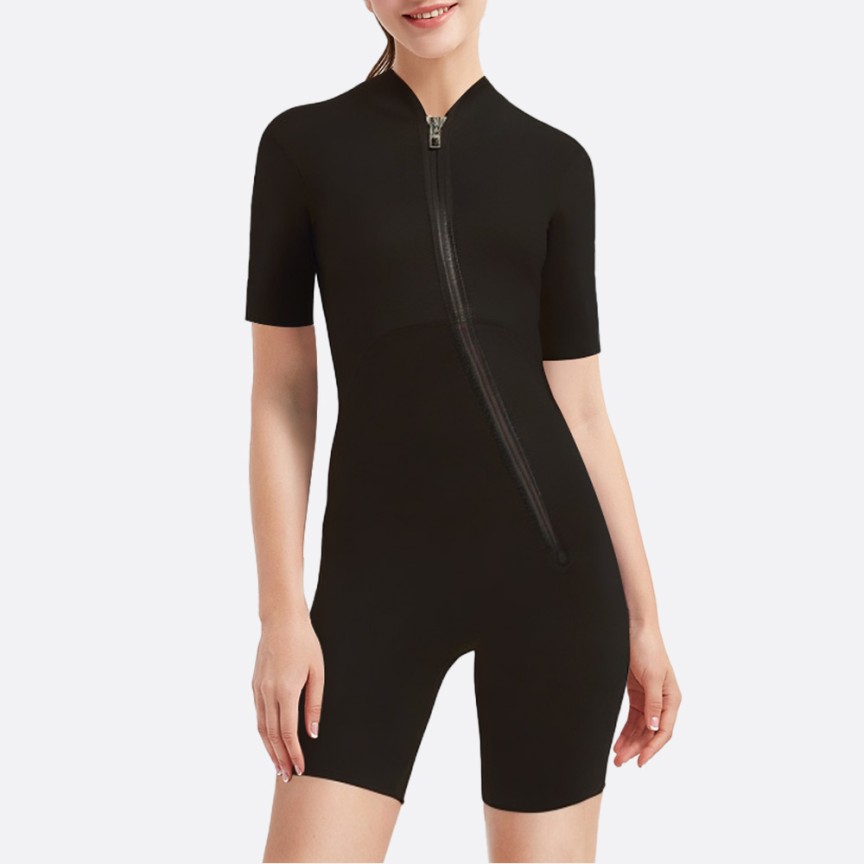 Black front zipper women's short-sleeved wetsuit