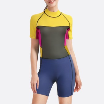 Colorful patchwork women's short-sleeved wetsuit