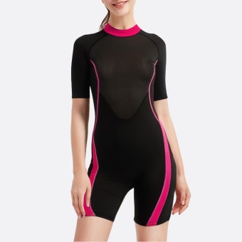Fashionable contrast striped women's short-sleeved wetsuit