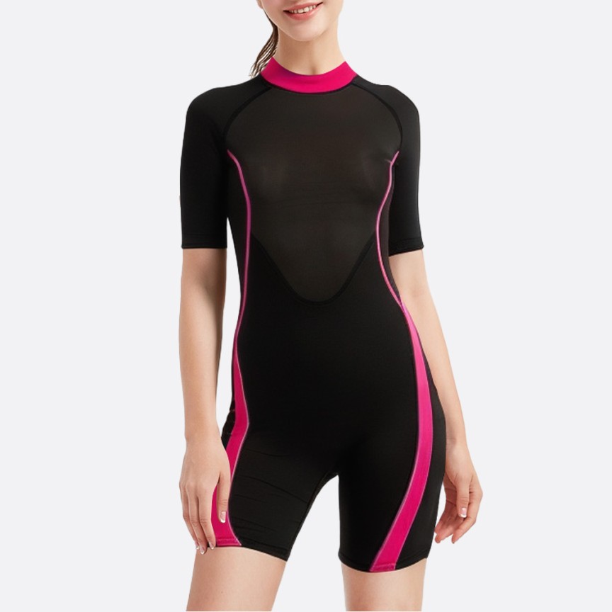 Fashionable contrast striped women's short-sleeved wetsuit