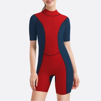 Red elastic fit women's short sleeve wetsuit