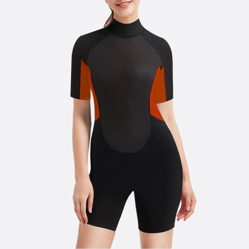 Colorblock elastic women's short sleeve wetsuit