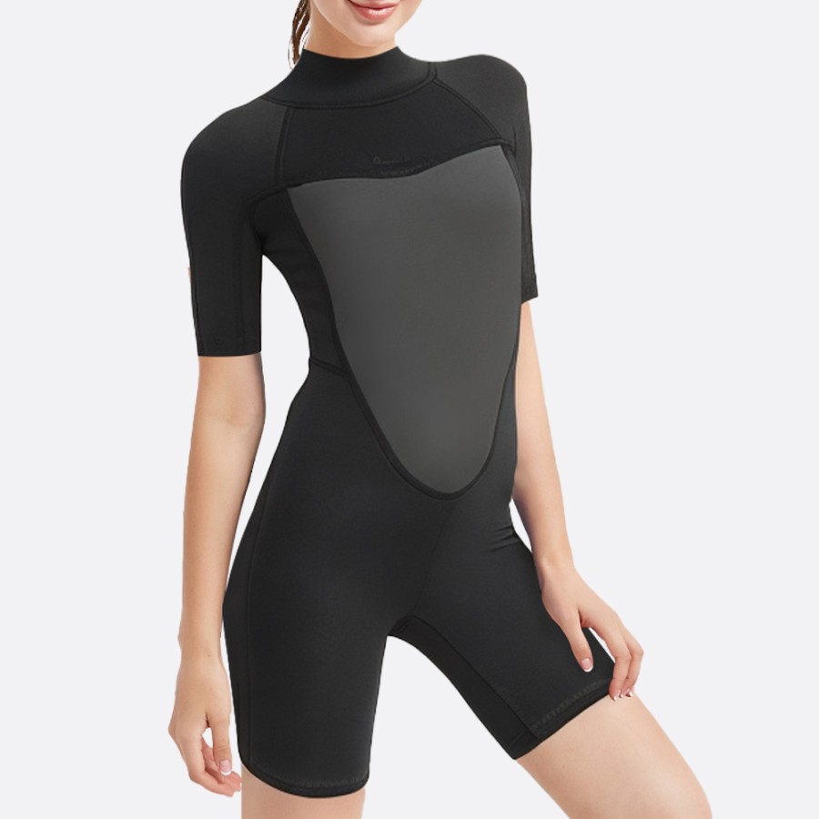 Black breathable back zip women's short sleeve wetsuit