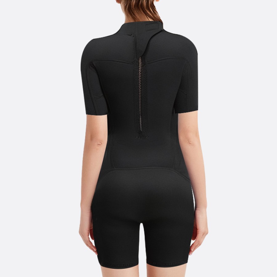 Simple black back zip women's short sleeve wetsuit