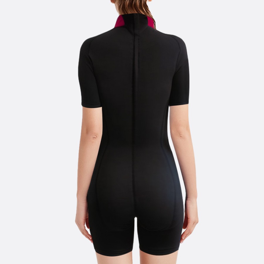 Fashionable contrast striped women's short-sleeved wetsuit