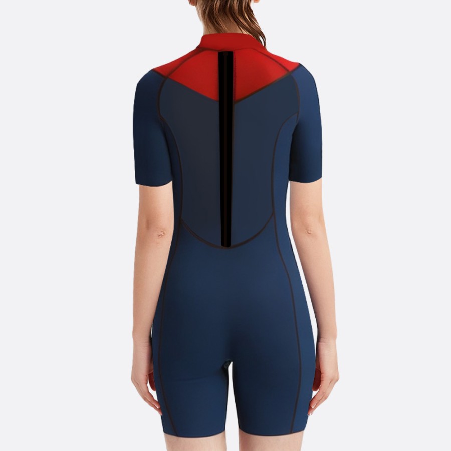 Red elastic fit women's short sleeve wetsuit