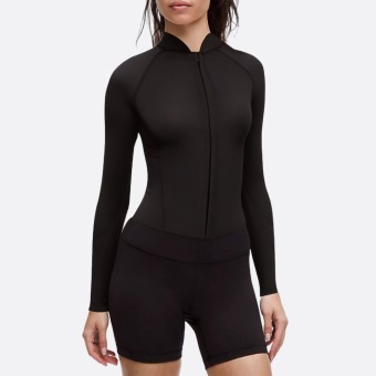 Elastic black zip front women's wetsuit top